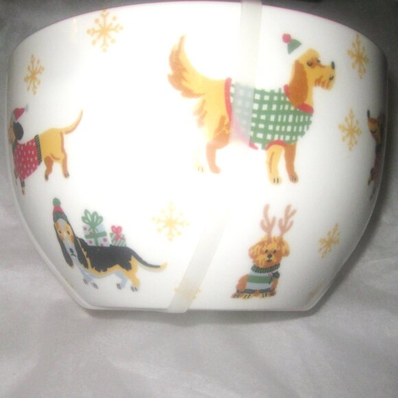 Jingle & Joy NEW Nesting Bowls DOGS IN VESTS 3 Pce Serving Snack Holidays NWT - Picture 4 of 5